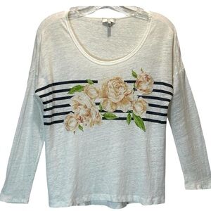 Joie Linen Jersey Ivory Long Sleeve Top Floral Print - Extra Small